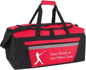 Personalized Sports Duffel Bags for Men and Women - 22” Customized Travel Duffle with Name & Baseball Design - Water Resistant Two-Toned Overnight Weekender Bag - Red