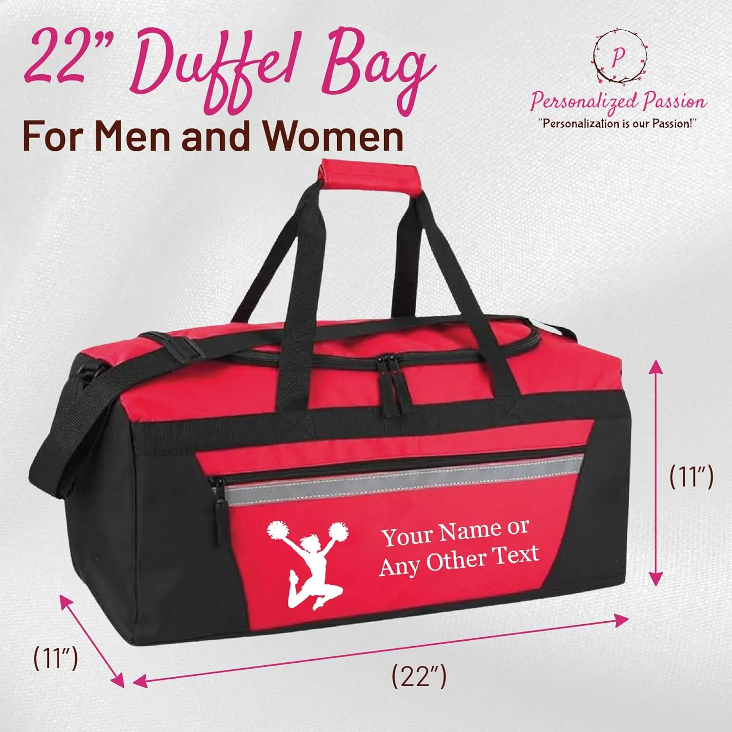 Personalized Sports Duffel Bags for Men and Women - 22” Customized Travel Duffle with Name & Soccer Design - Water Resistant Two-Toned Overnight Weekender Bag - Gray