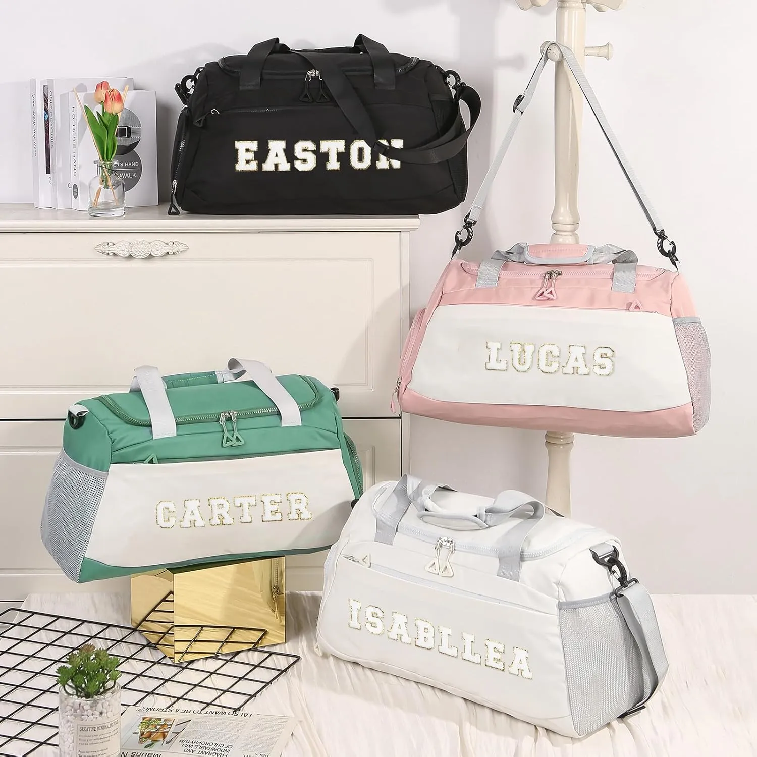 Personalized Travel Bag for Women Custom Duffle Bag with Name Customized Overnight Bag with Initials Sports Gym Bags Bridesmaid Gifts for Women Men (Black-1)