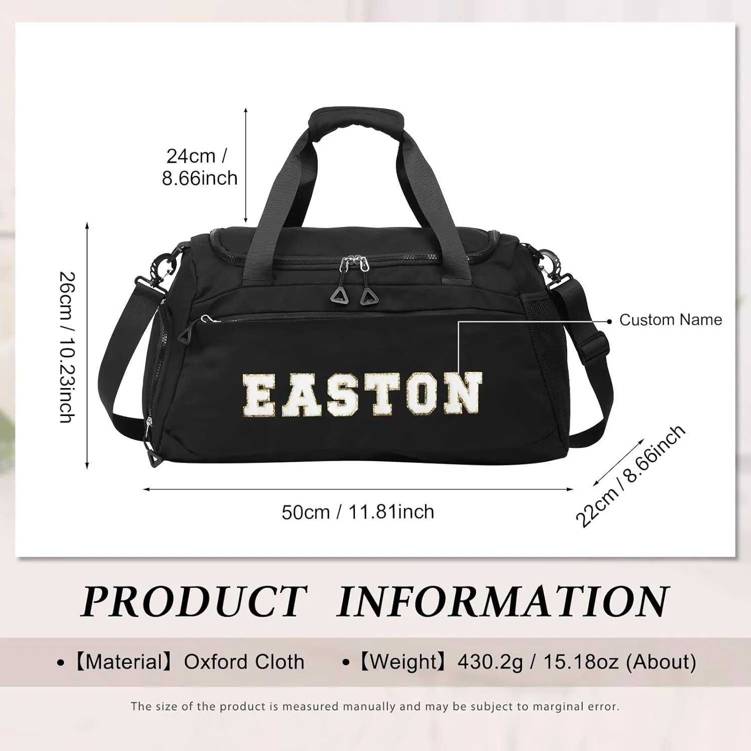 Personalized Travel Bag for Women Custom Duffle Bag with Name Customized Overnight Bag with Initials Sports Gym Bags Bridesmaid Gifts for Women Men (Black-1)