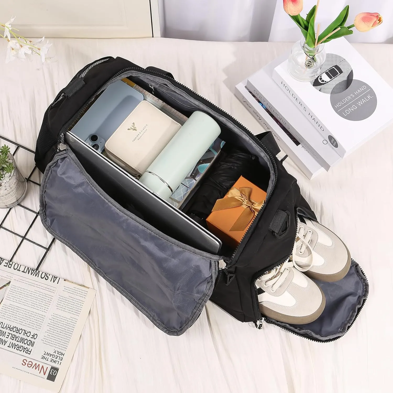 Personalized Travel Bag for Women Custom Duffle Bag with Name Customized Overnight Bag with Initials Sports Gym Bags Bridesmaid Gifts for Women Men (Black-1)