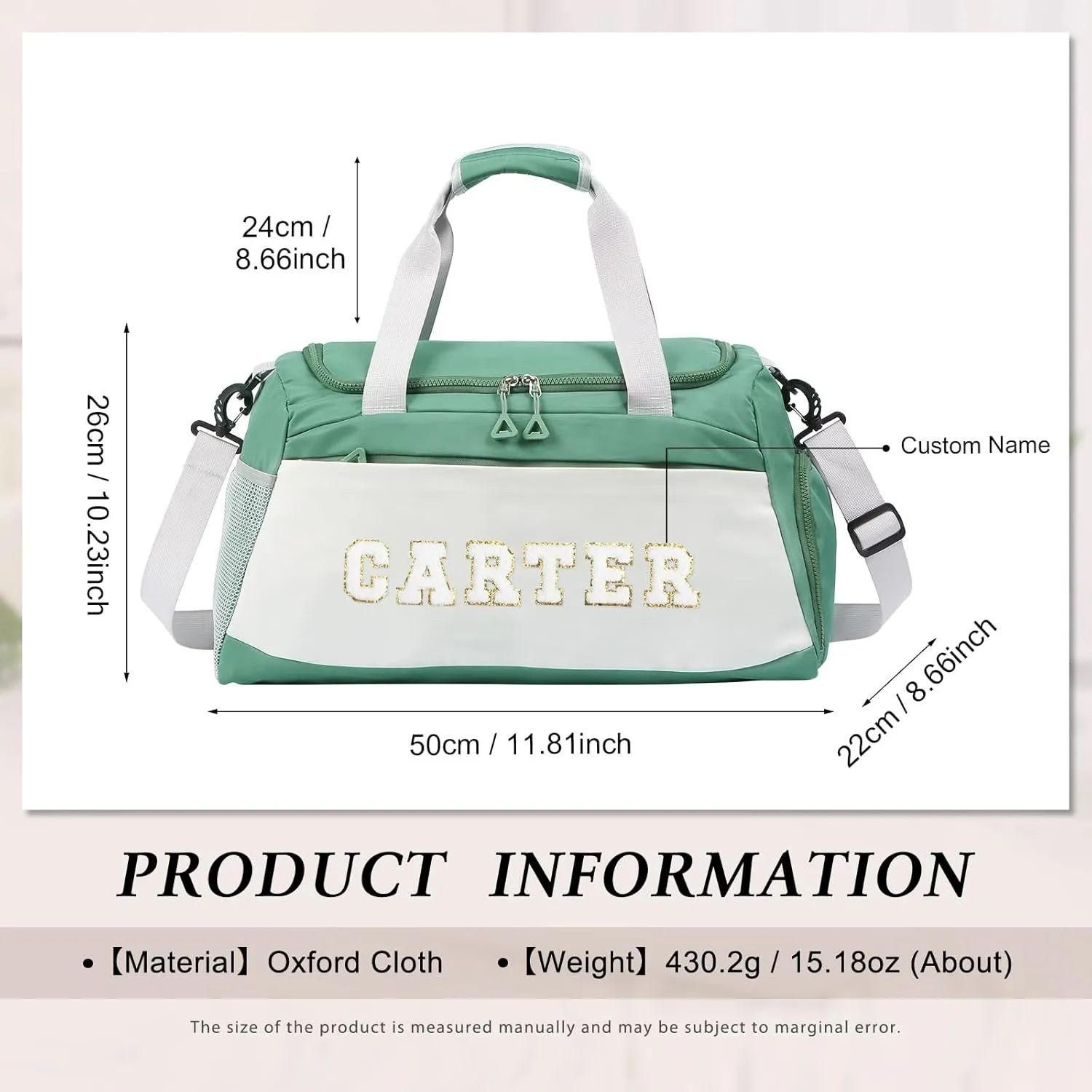 Personalized Travel Bag for Women Custom Duffle Bag with Name Customized Overnight Bag with Initials Sports Gym Bags Bridesmaid Gifts for Women Men (Green-1)