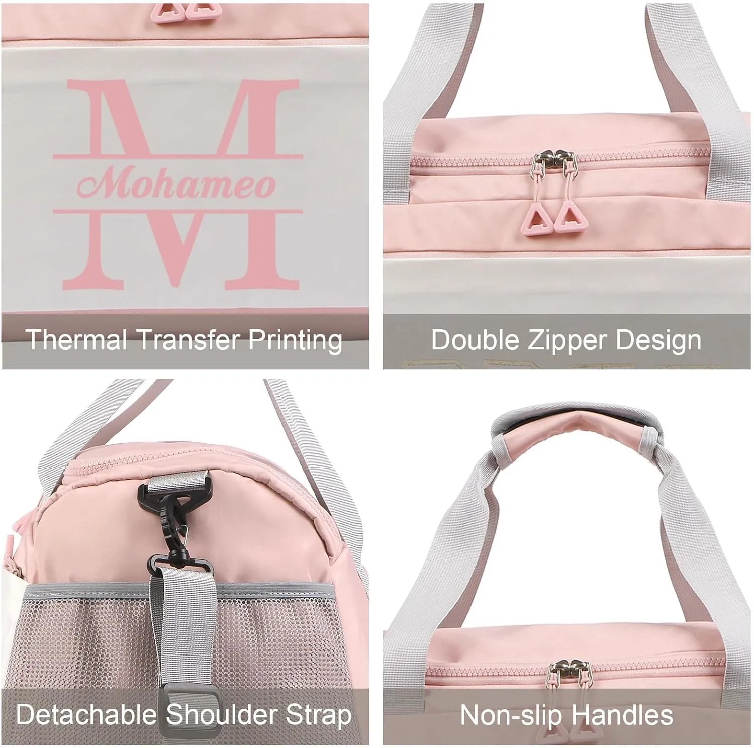 Personalized Travel Bag for Women Custom Duffle Bag with Name Customized Overnight Bag with Initials Sports Gym Bags Bridesmaid Gifts for Women Men (Pink)