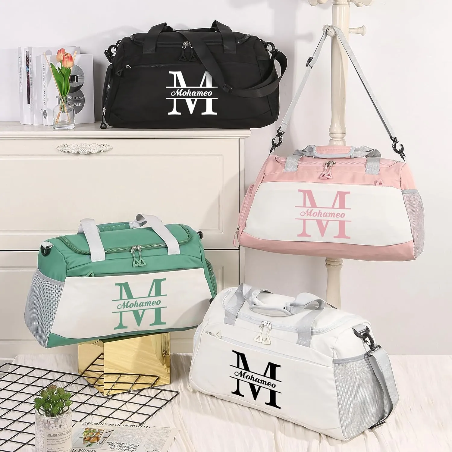 Personalized Travel Bag for Women Custom Duffle Bag with Name Customized Overnight Bag with Initials Sports Gym Bags Bridesmaid Gifts for Women Men (Pink)