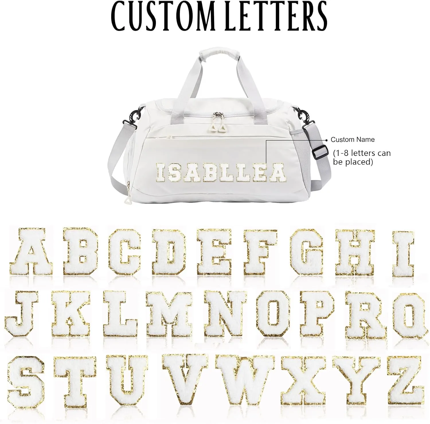 Personalized Travel Bag for Women Custom Duffle Bag with Name Customized Overnight Bag with Initials Sports Gym Bags Bridesmaid Gifts for Women Men (White-1)