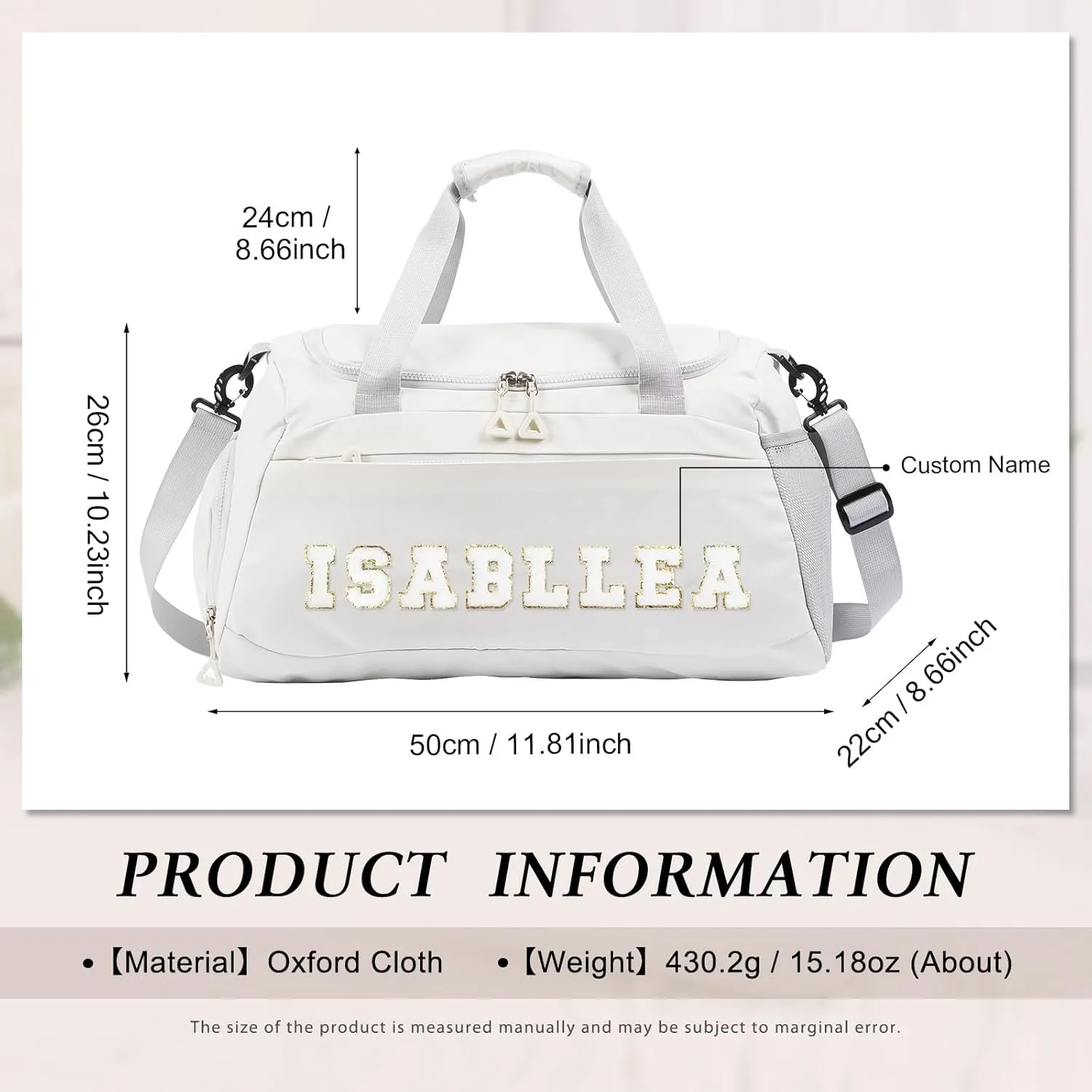 Personalized Travel Bag for Women Custom Duffle Bag with Name Customized Overnight Bag with Initials Sports Gym Bags Bridesmaid Gifts for Women Men (White-1)
