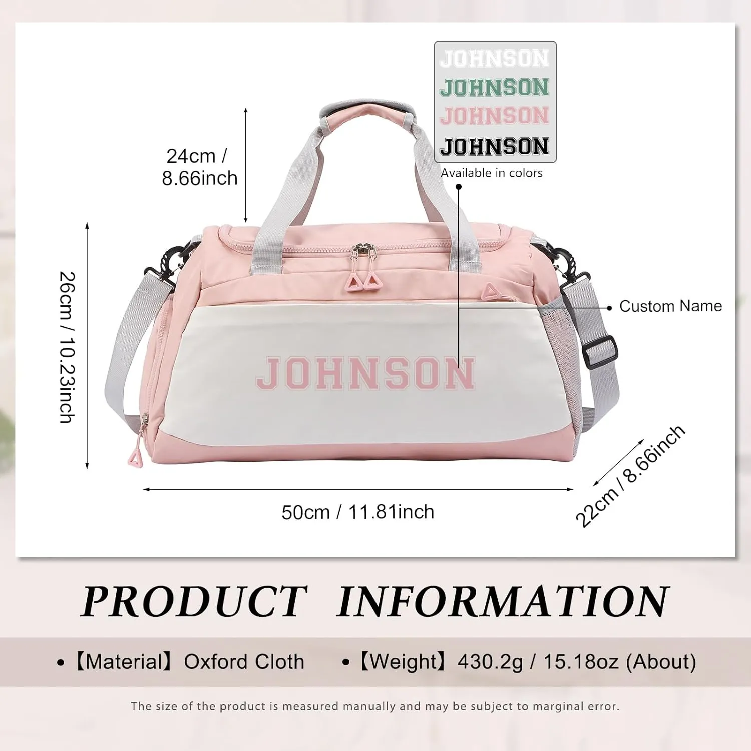 Personalized Travel Duffel Bag with Name - Oxford Cloth Gym Bag with Shoes and Wet Pockets Sport Bag Weekender Overnight Bag for Traveling for Women Men Compartment Gift for Christmas Groomsman Brides