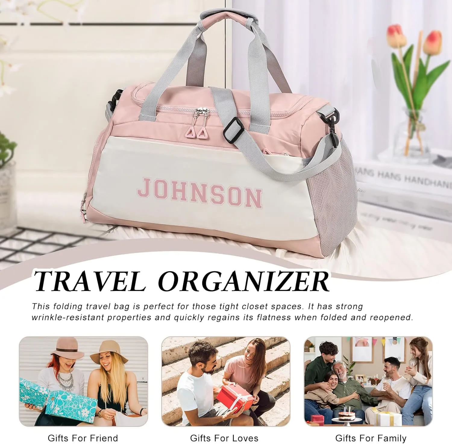 Personalized Travel Duffel Bag with Name - Oxford Cloth Gym Bag with Shoes and Wet Pockets Sport Bag Weekender Overnight Bag for Traveling for Women Men Compartment Gift for Christmas Groomsman Brides