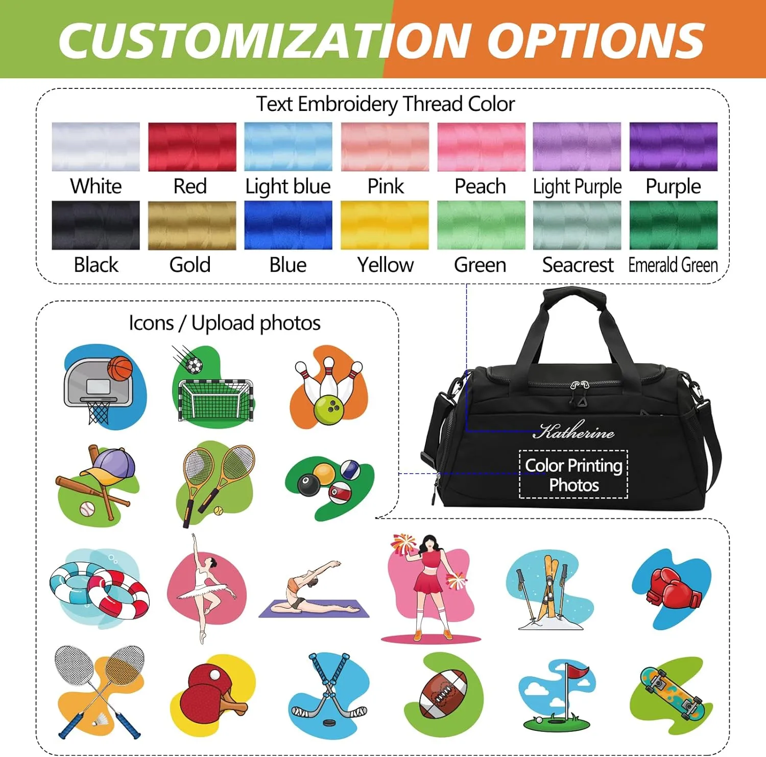 Personalized Travel Duffle Bag with Embroidery Name/Color Print logo, Sports Yoga Dance 3 in 1 Gym Bag, Dufflebag Weekend Getaway for Women Men, with Shoe and Wet Clothes Compartments-Blue