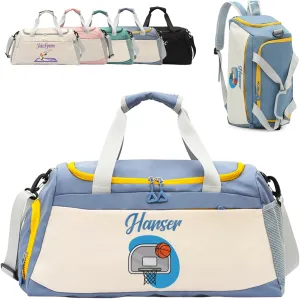 Personalized Travel Duffle Bag with Embroidery Name/Color Print logo, Sports Yoga Dance 3 in 1 Gym Bag, Dufflebag Weekend Getaway for Women Men, with Shoe and Wet Clothes Compartments-Blue