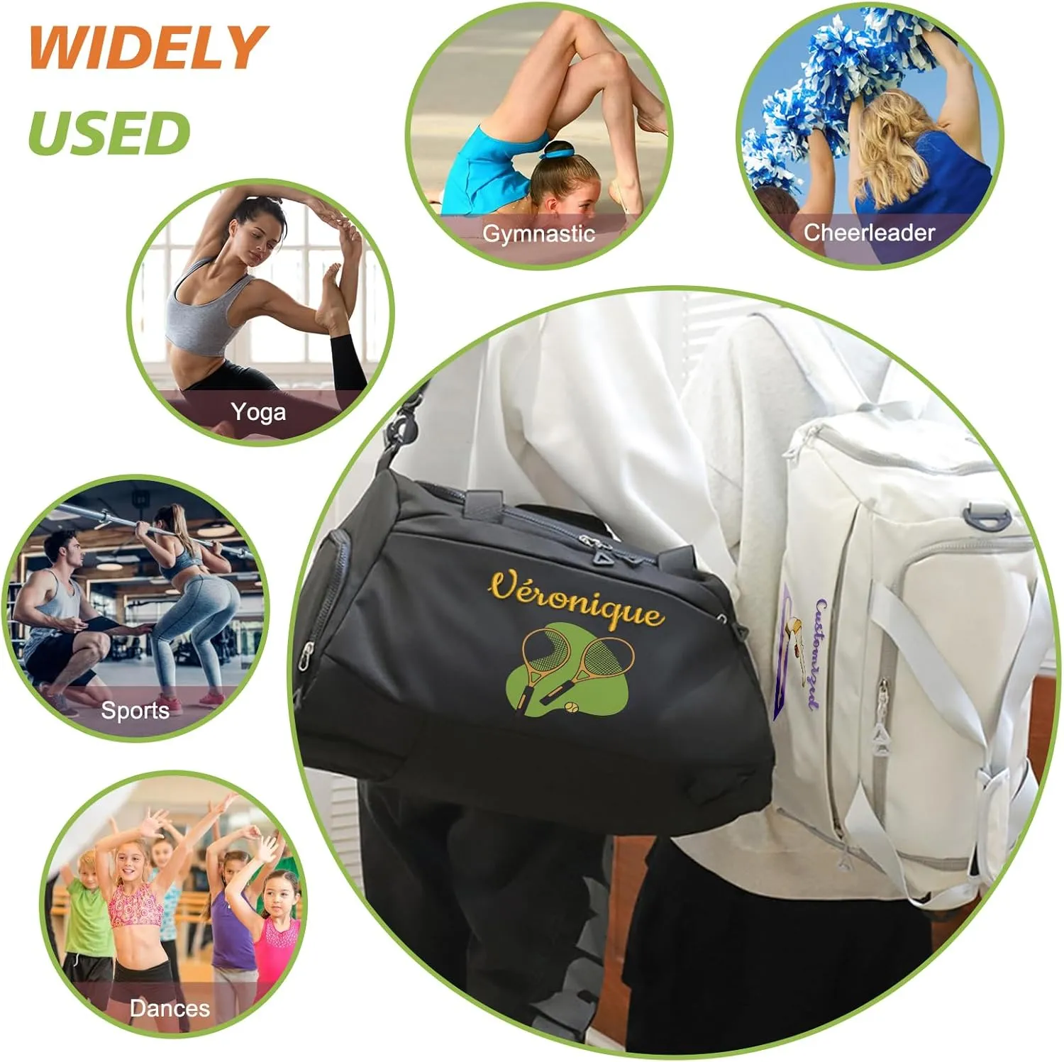 Personalized Travel Duffle Bag with Embroidery Name/Color Print logo, Sports Yoga Dance 3 in 1 Gym Bag, Dufflebag Weekend Getaway for Women Men, with Shoe and Wet Clothes Compartments-Blue