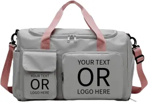 Personalized Weekender Bag for Men and Women - Custom Duffle Bag for Travel and Gym (Grey Custom with Text or Logo)