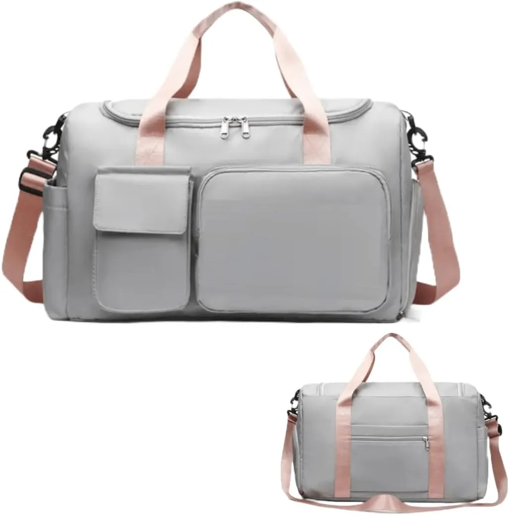 Personalized Weekender Bag for Men and Women - Custom Duffle Bag for Travel and Gym (Grey Custom with Text or Logo)