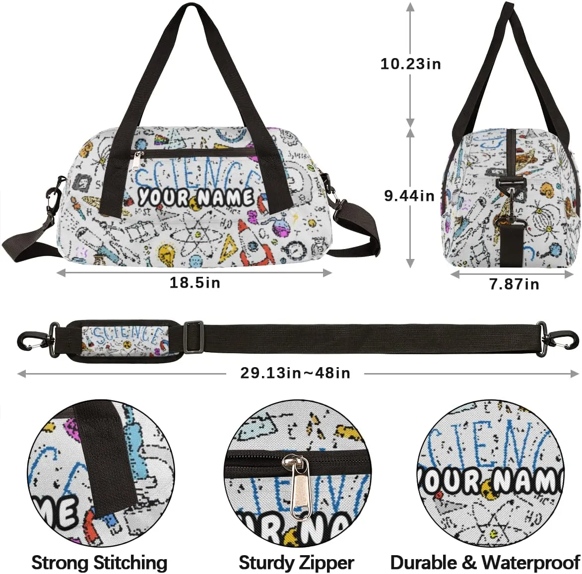 Physics Mathematics Scientific Formulas Personalized Kids Duffel Bag for Girls Boys, Physics Debris Custom Name Dance Bag Overnight Small Duffel Bag Carry On Weekend Sports Travel Bag for School Practice Gymnastics Ballet