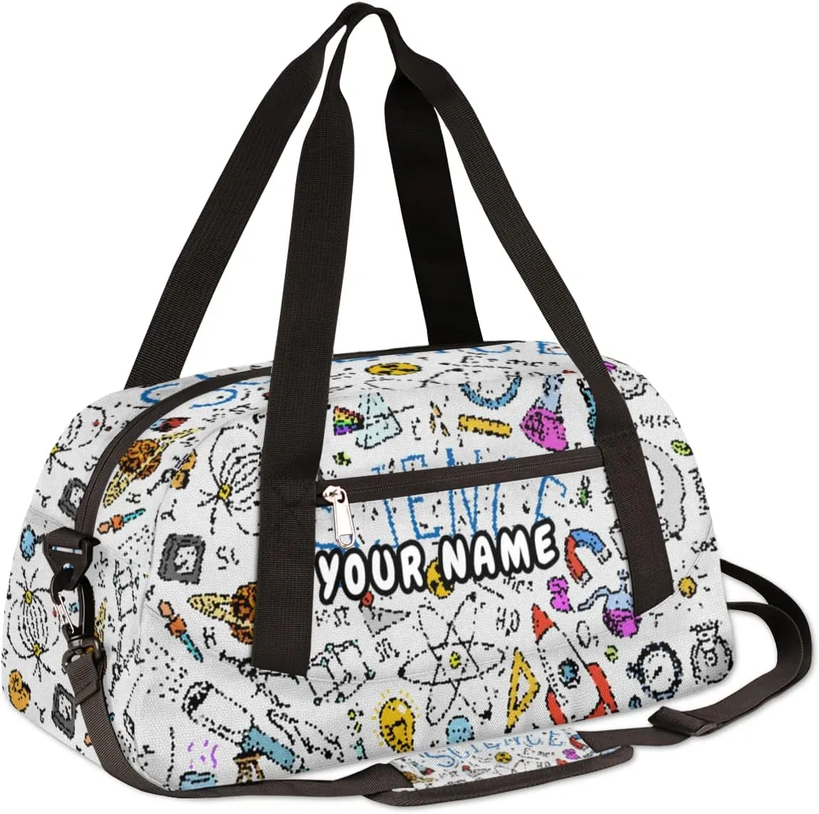 Physics Mathematics Scientific Formulas Personalized Kids Duffel Bag for Girls Boys, Physics Debris Custom Name Dance Bag Overnight Small Duffel Bag Carry On Weekend Sports Travel Bag for School Practice Gymnastics Ballet