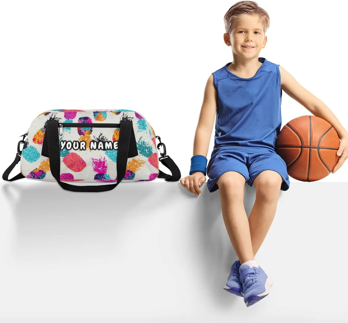Pineapple Fruit Personalized Kids Duffel Bag for Girls Boys, Pineapple Debris Custom Name Dance Bag Overnight Small Duffel Bag Carry On Weekend Sports Travel Bag for School Practice Gymnastics Ballet