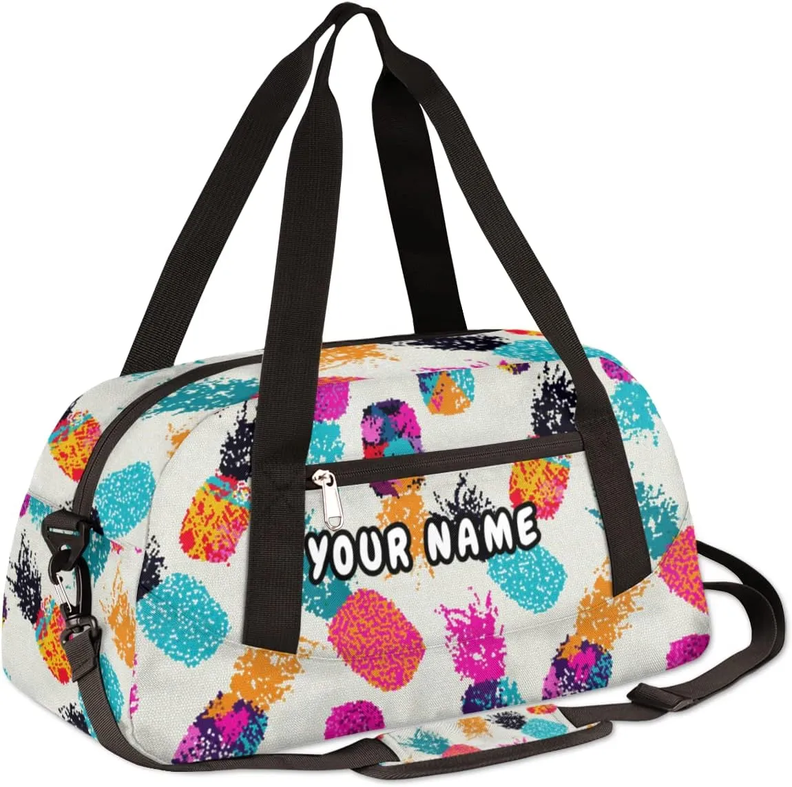 Pineapple Fruit Personalized Kids Duffel Bag for Girls Boys, Pineapple Debris Custom Name Dance Bag Overnight Small Duffel Bag Carry On Weekend Sports Travel Bag for School Practice Gymnastics Ballet