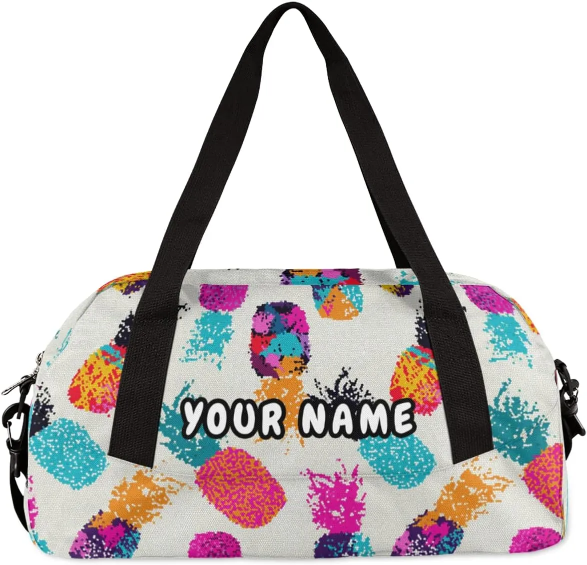 Pineapple Fruit Personalized Kids Duffel Bag for Girls Boys, Pineapple Debris Custom Name Dance Bag Overnight Small Duffel Bag Carry On Weekend Sports Travel Bag for School Practice Gymnastics Ballet