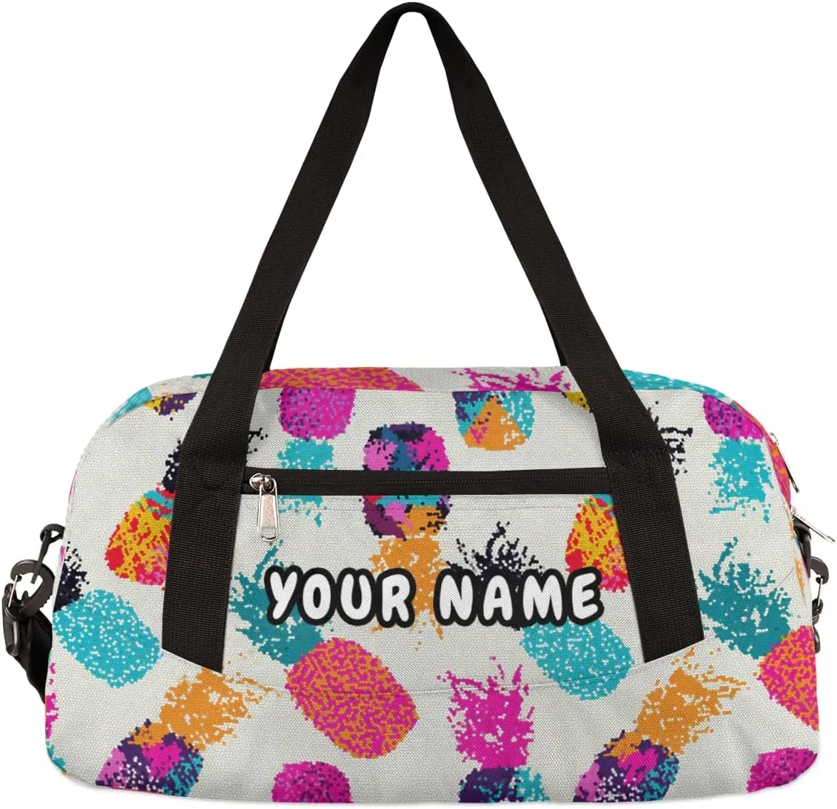 Pineapple Fruit Personalized Kids Duffel Bag for Girls Boys, Pineapple Debris Custom Name Dance Bag Overnight Small Duffel Bag Carry On Weekend Sports Travel Bag for School Practice Gymnastics Ballet