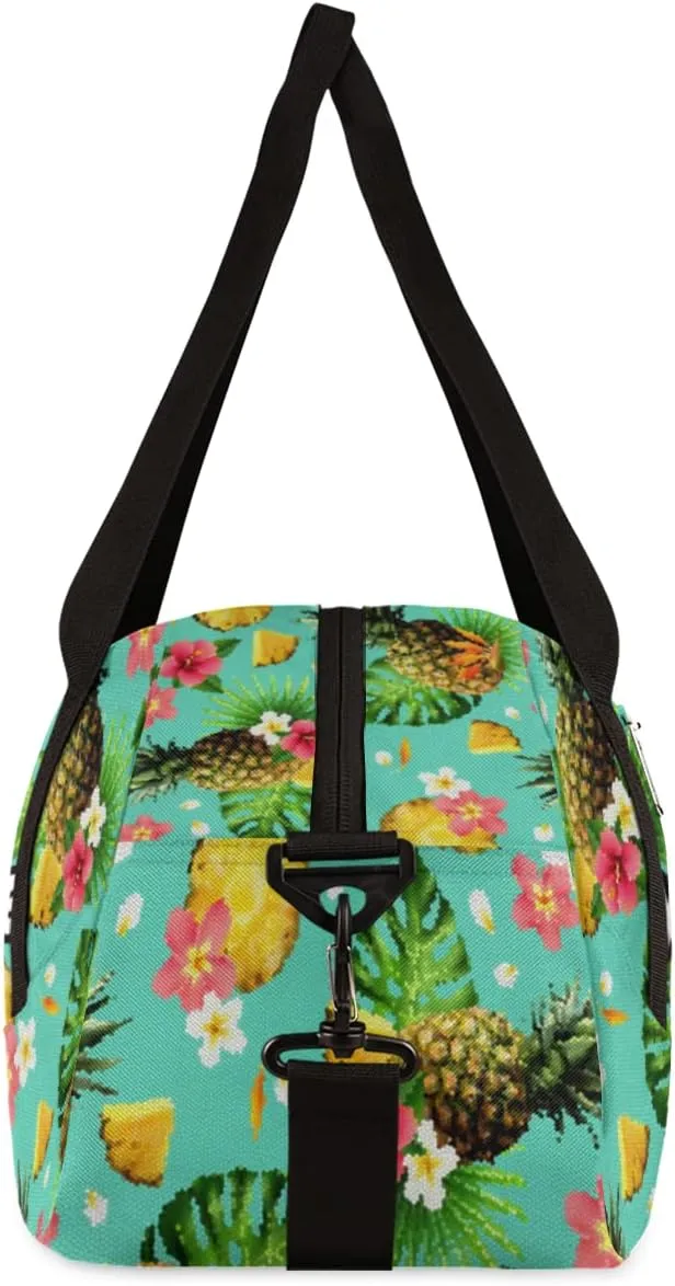 Pineapple Palm Leaves Flower Personalized Kids Duffel Bag for Girls Boys, Pineapple Debris Custom Name Dance Bag Overnight Small Duffel Bag Carry On Weekend Sports Travel Bag for School Practice Gymnastics Ballet