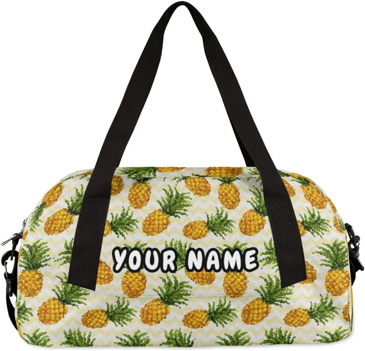 Pineapple Pattern Personalized Kids Duffel Bag for Girls Boys, Pineapple Debris Custom Name Dance Bag Overnight Small Duffel Bag Carry On Sports Travel Bag for School Practice Gymnastics Ballet