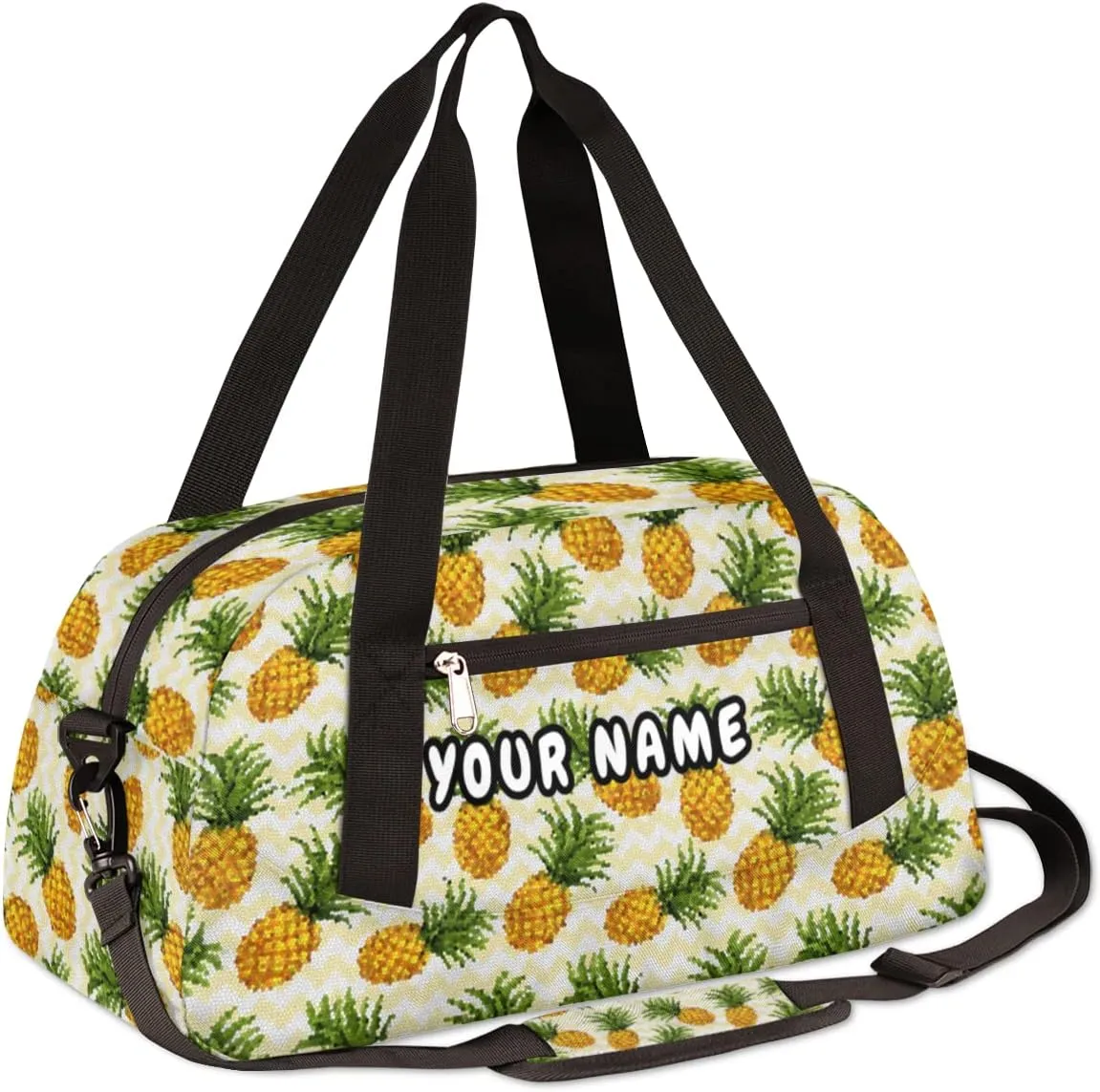 Pineapple Pattern Personalized Kids Duffel Bag for Girls Boys, Pineapple Debris Custom Name Dance Bag Overnight Small Duffel Bag Carry On Sports Travel Bag for School Practice Gymnastics Ballet
