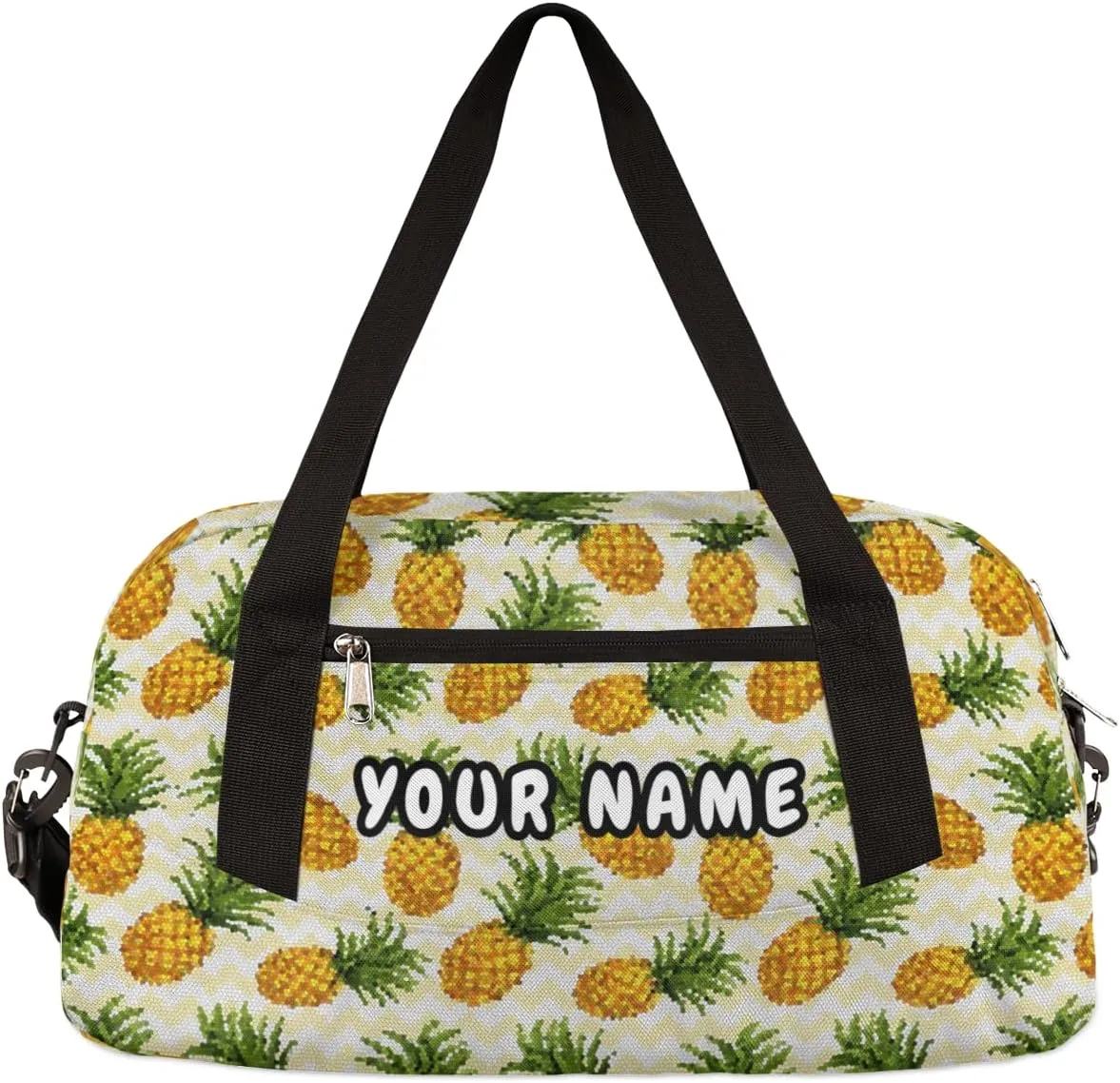 Pineapple Pattern Personalized Kids Duffel Bag for Girls Boys, Pineapple Debris Custom Name Dance Bag Overnight Small Duffel Bag Carry On Sports Travel Bag for School Practice Gymnastics Ballet