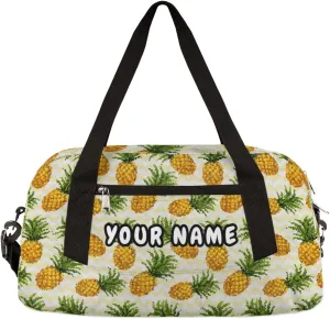 Pineapple Pattern Personalized Kids Duffel Bag for Girls Boys, Pineapple Debris Custom Name Dance Bag Overnight Small Duffel Bag Carry On Sports Travel Bag for School Practice Gymnastics Ballet