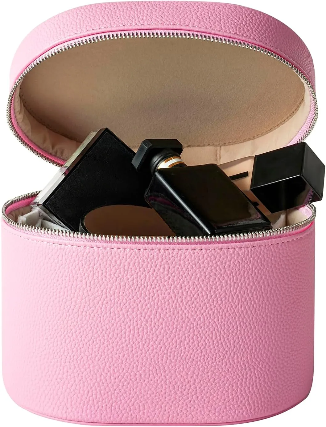 Pink Aesthetic Makeup Bag, Travel Makeup Vanity Case with Divider and Handle, Waterproof PU Leather Cosmetic Organizer Bag, Portable Toiletry Bag for Women(02Pink)