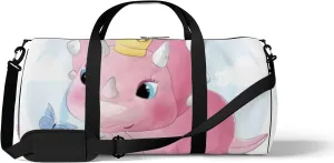 Pink Cute Little Dinosaur Playing With Butterflies Sports Bag Tote Bag Waterproof Gym Bag with Shoulder Strap Zipper 2 Side Pockets for Men and Women, Travel and Storage Shoulder Bag.
