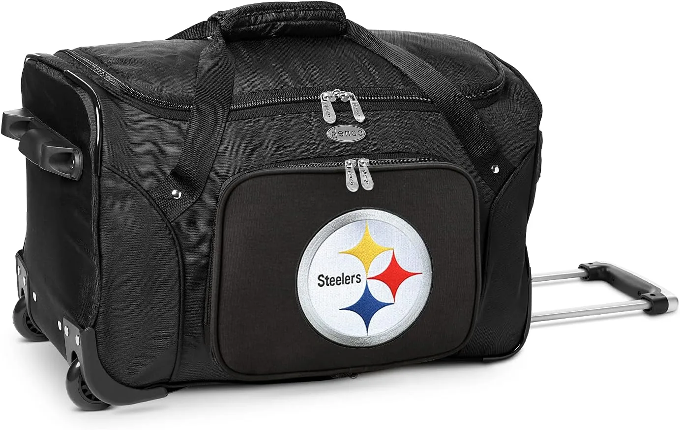 Pittsburgh Steelers Lightweight 22-inch Wheeled Duffel Bag with Telescopic Handle - Perfect Overnight Bag for Travel, Weekend Getaways, Airports, Gym, and Commuting