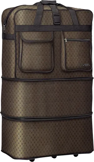 Pod 30" / 36" / 40" Expandable Rolling Wheeled Duffle bag Spinner Luggage suitcase (Brown, 36-inch)