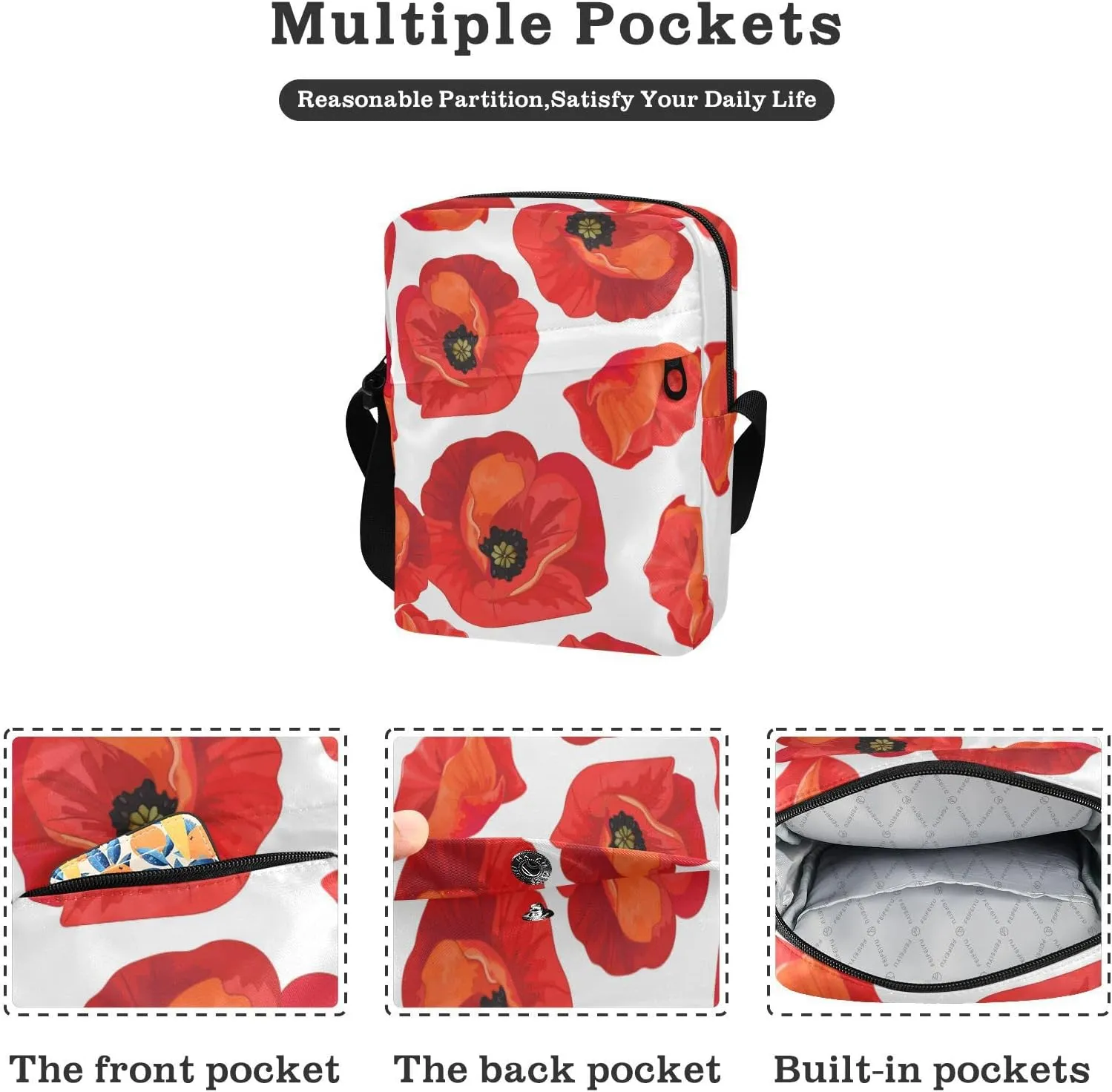 Poeticcity Crossbody Phone Bag, Small Messenger Shoulder Bag, Cash Handbag Wallet Purse