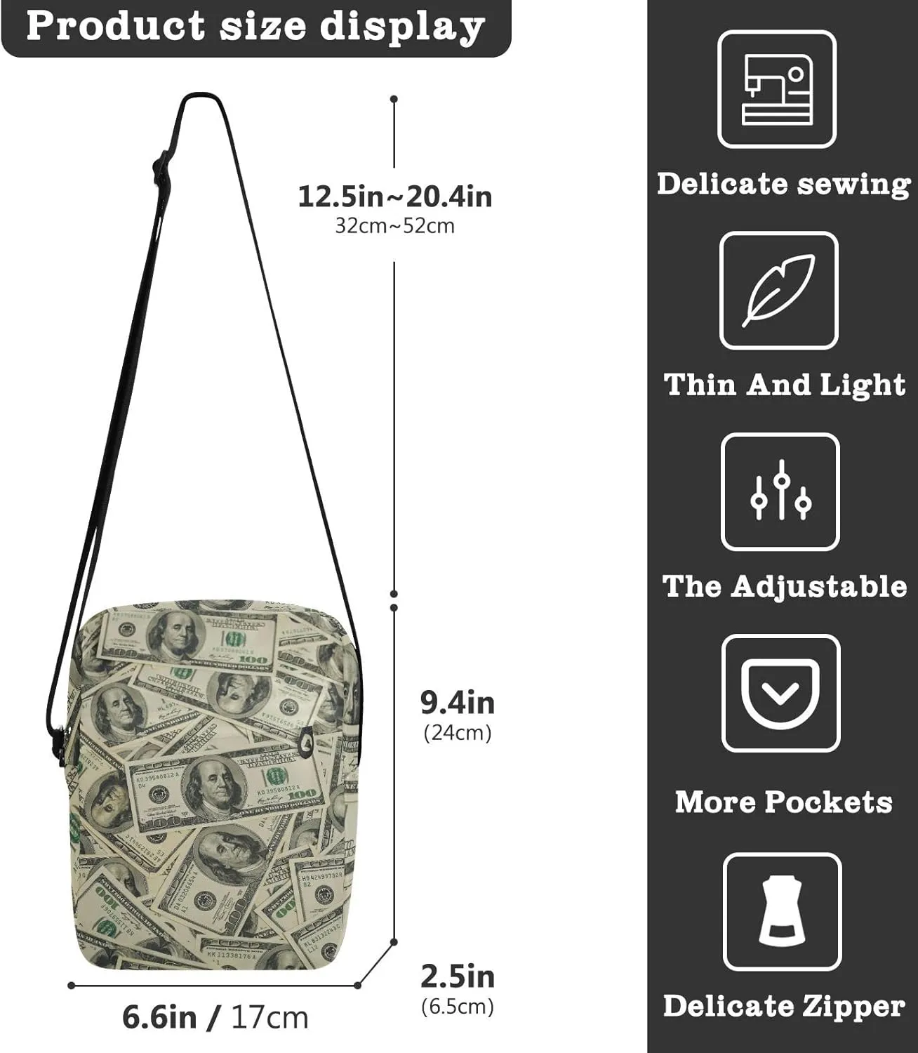 Poeticcity Crossbody Phone Bag, Small Messenger Shoulder Bag, Cash Handbag Wallet Purse