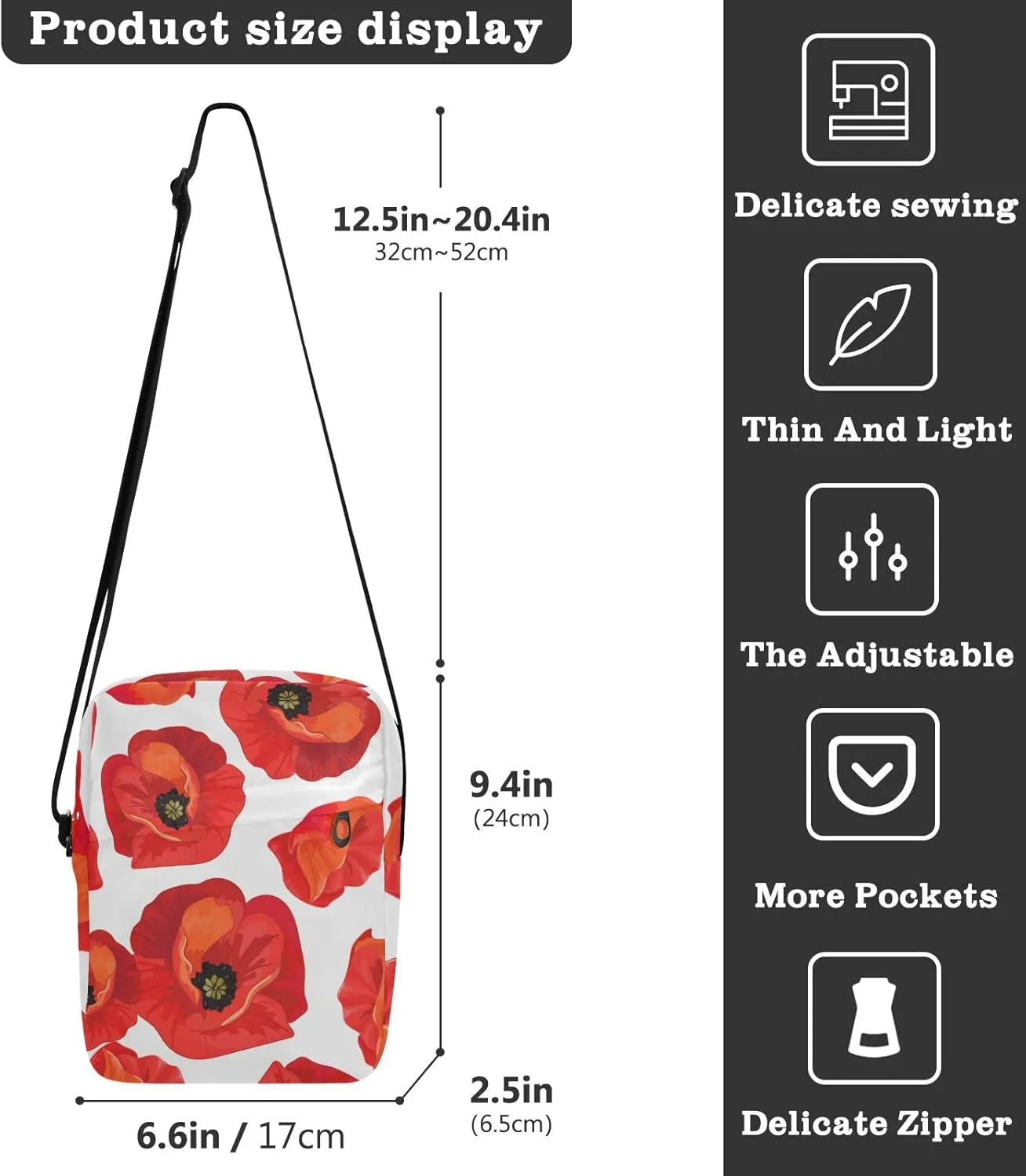 Poeticcity Crossbody Phone Bag, Small Messenger Shoulder Bag, Cash Handbag Wallet Purse