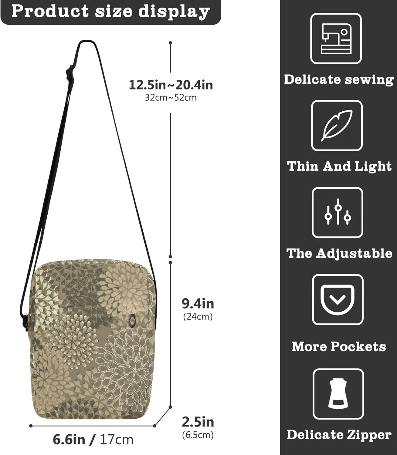 Poeticcity Crossbody Phone Bag, Small Messenger Shoulder Bag, Cash Handbag Wallet Purse
