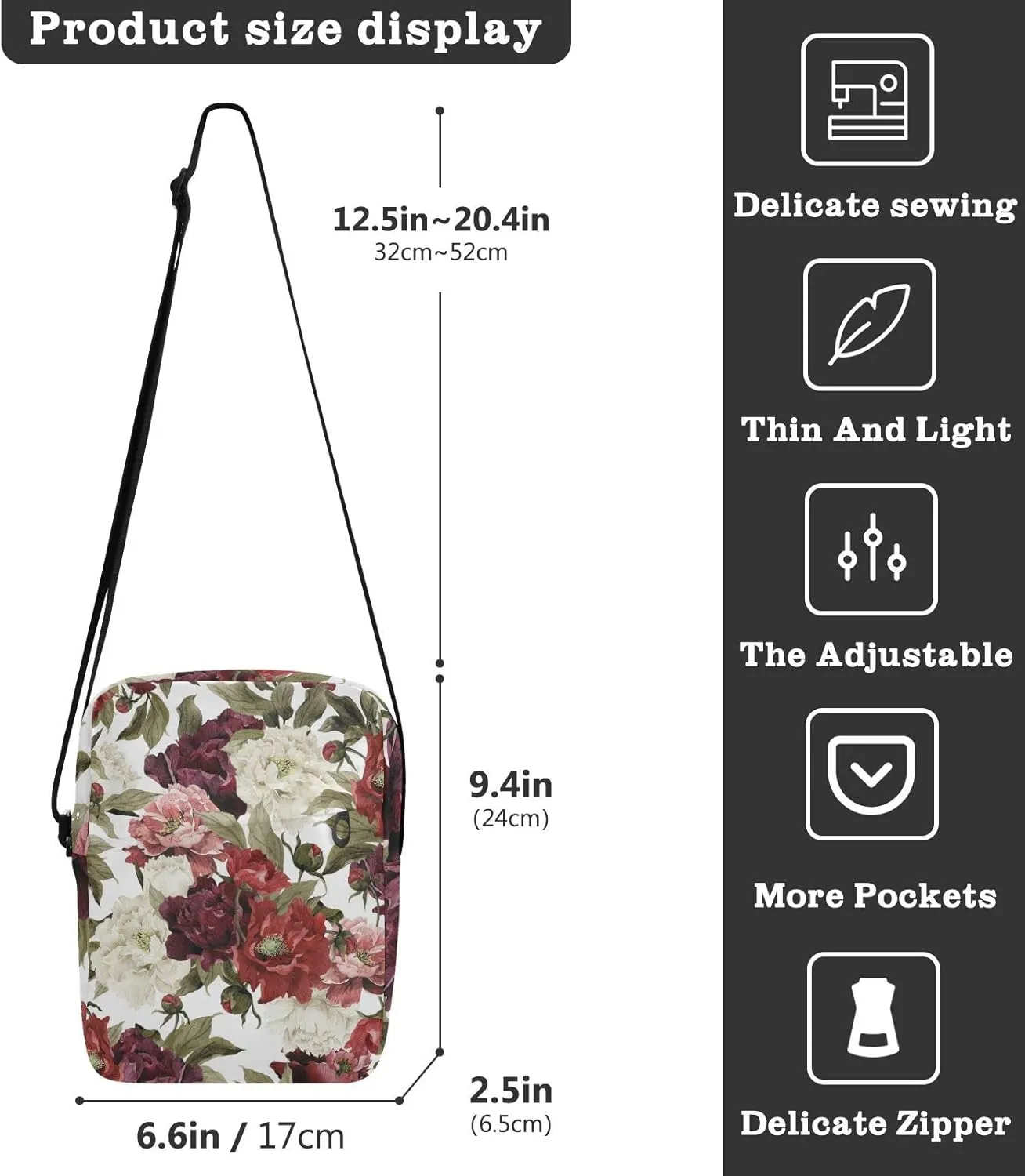 Poeticcity Crossbody Phone Bag, Small Messenger Shoulder Bag, Cash Handbag Wallet Purse