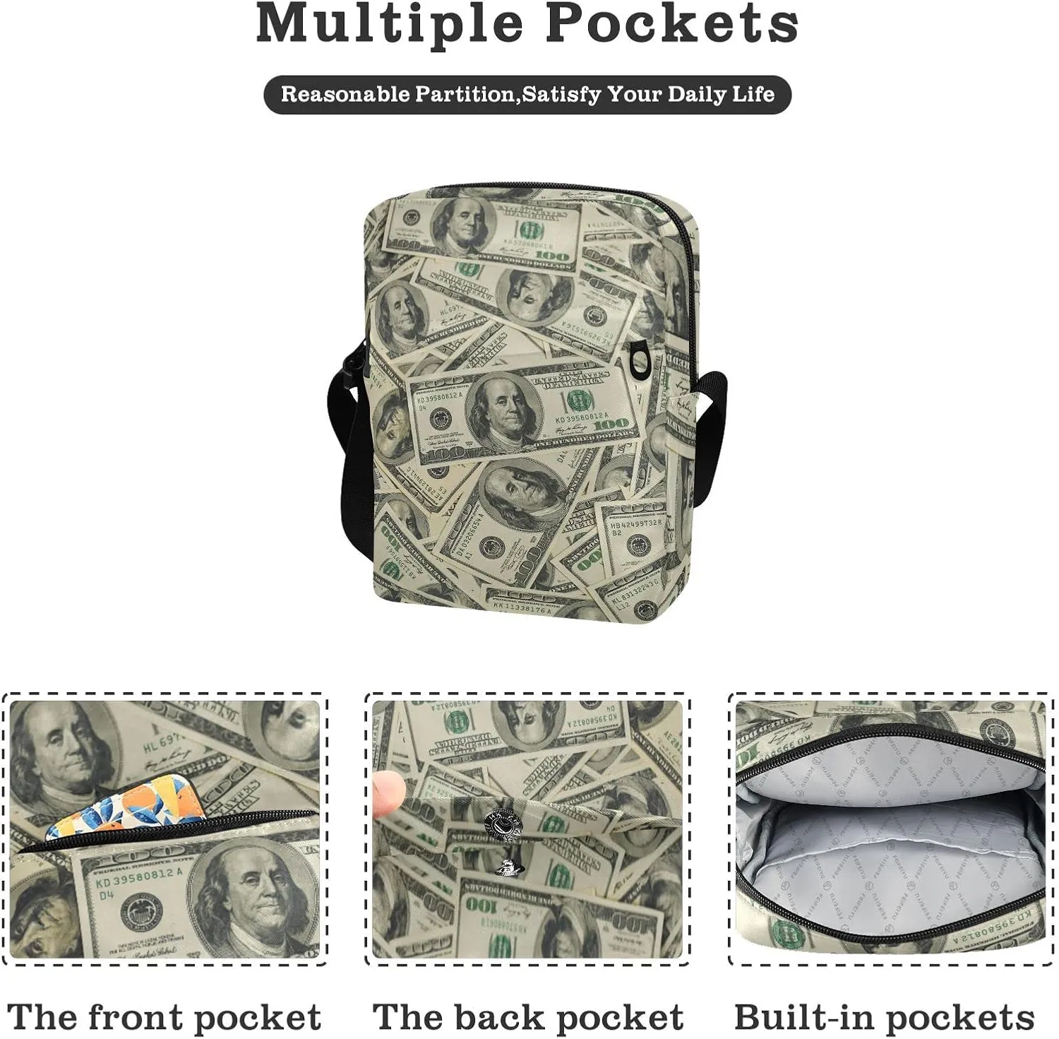 Poeticcity Crossbody Phone Bag, Small Messenger Shoulder Bag, Cash Handbag Wallet Purse