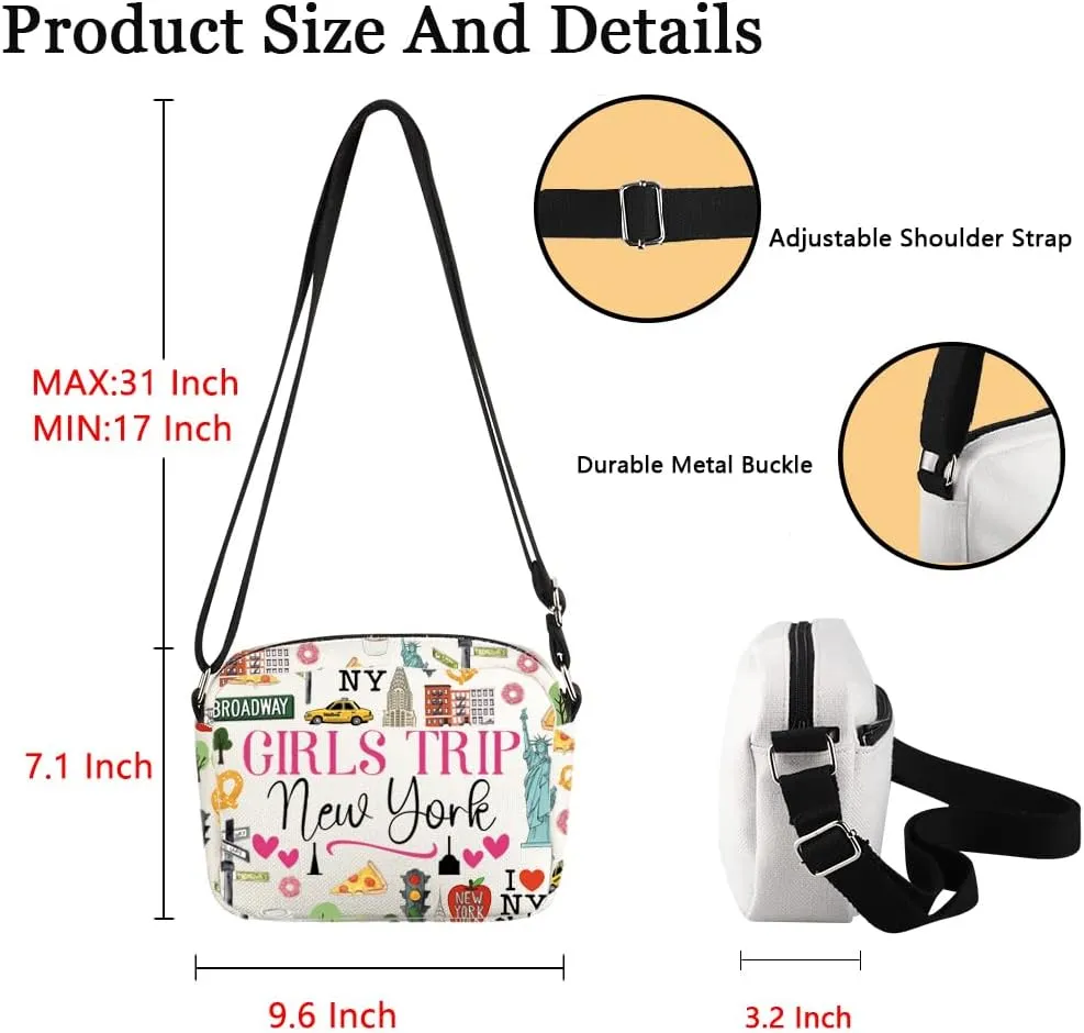 POFULL New York Vacation Gift Trip New York Zipper pouch Travel Crossbody Bag