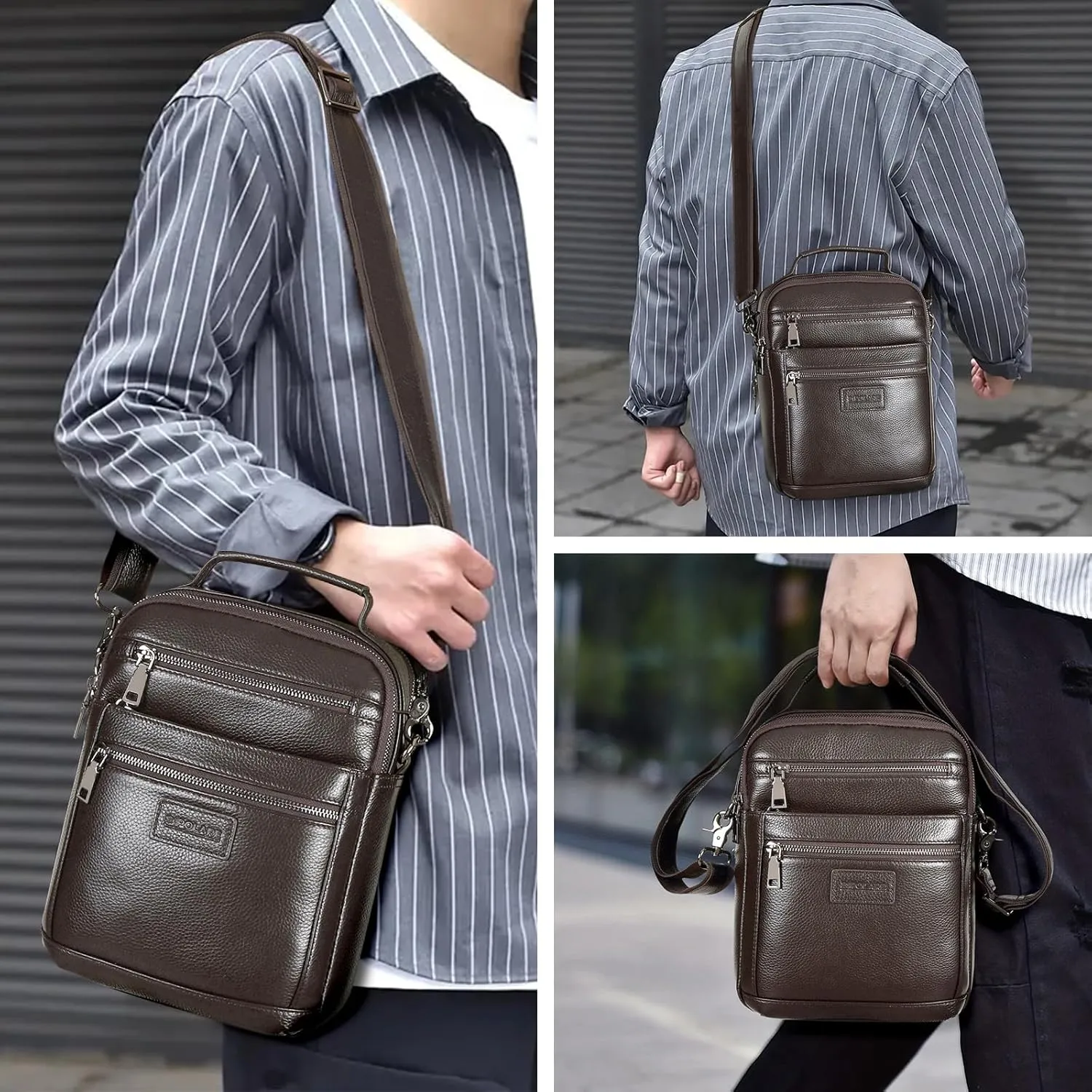 Polare Italian Full Grain Leather Messenger Bag Vintage Chest Shoulder Crossbody Bag Casual Sling Business Handbag for Men