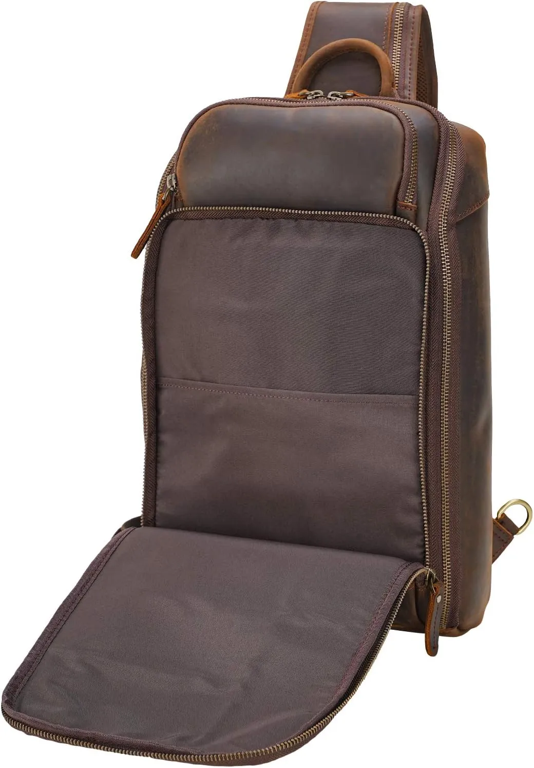 Polare Modern Style Sling Shoulder Bag Men’s Travel/Hiking Daypack with Full Grain Italian Leather and YKK Zippers