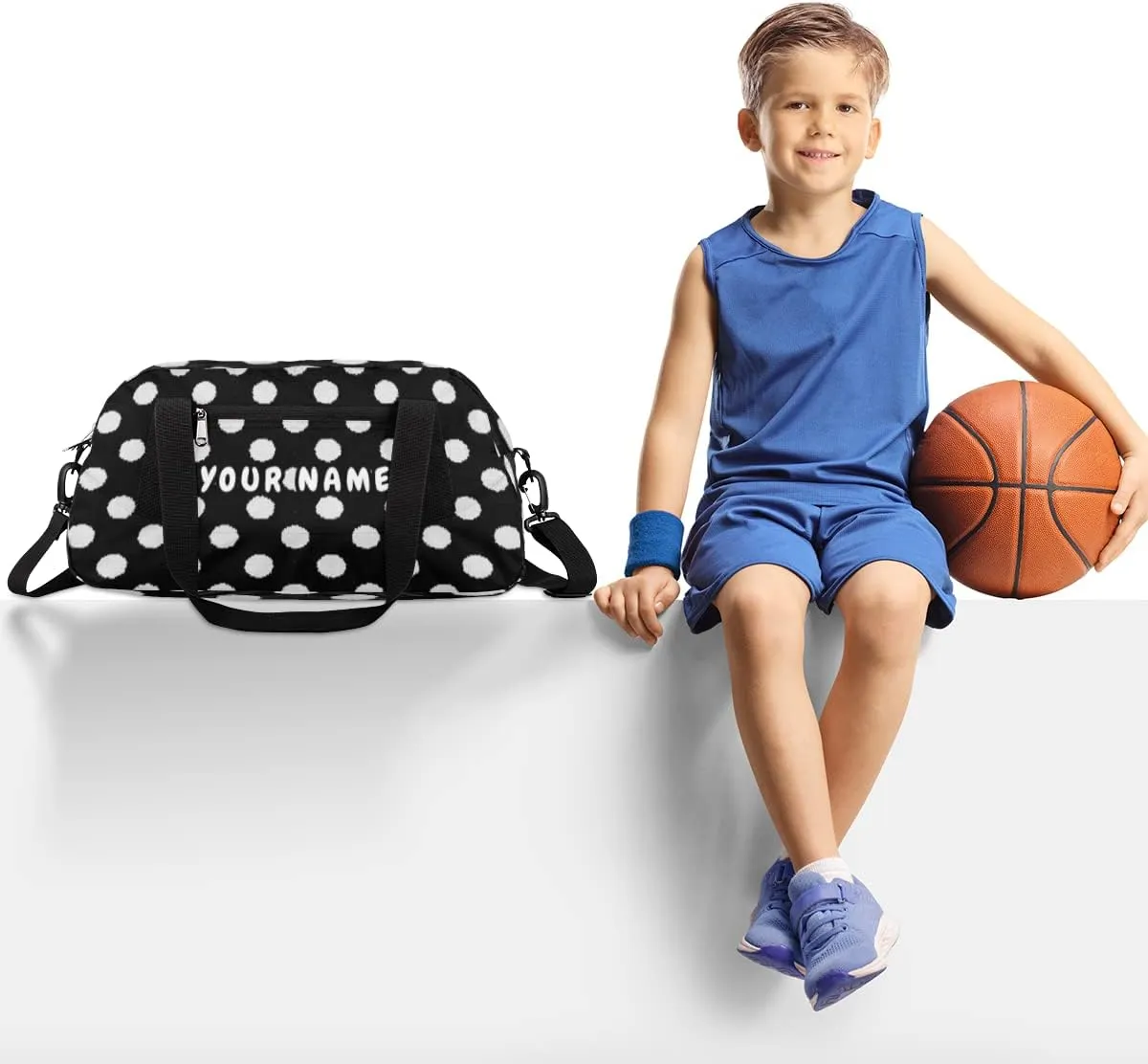 Polka Dot Personalized Kids Duffel Bag for Girls Boys, Dot Debirs Custom Name Dance Bag Overnight Small Duffel Bag Carry On Weekend Sports Travel Bag for School Practice Gymnastics Ballet