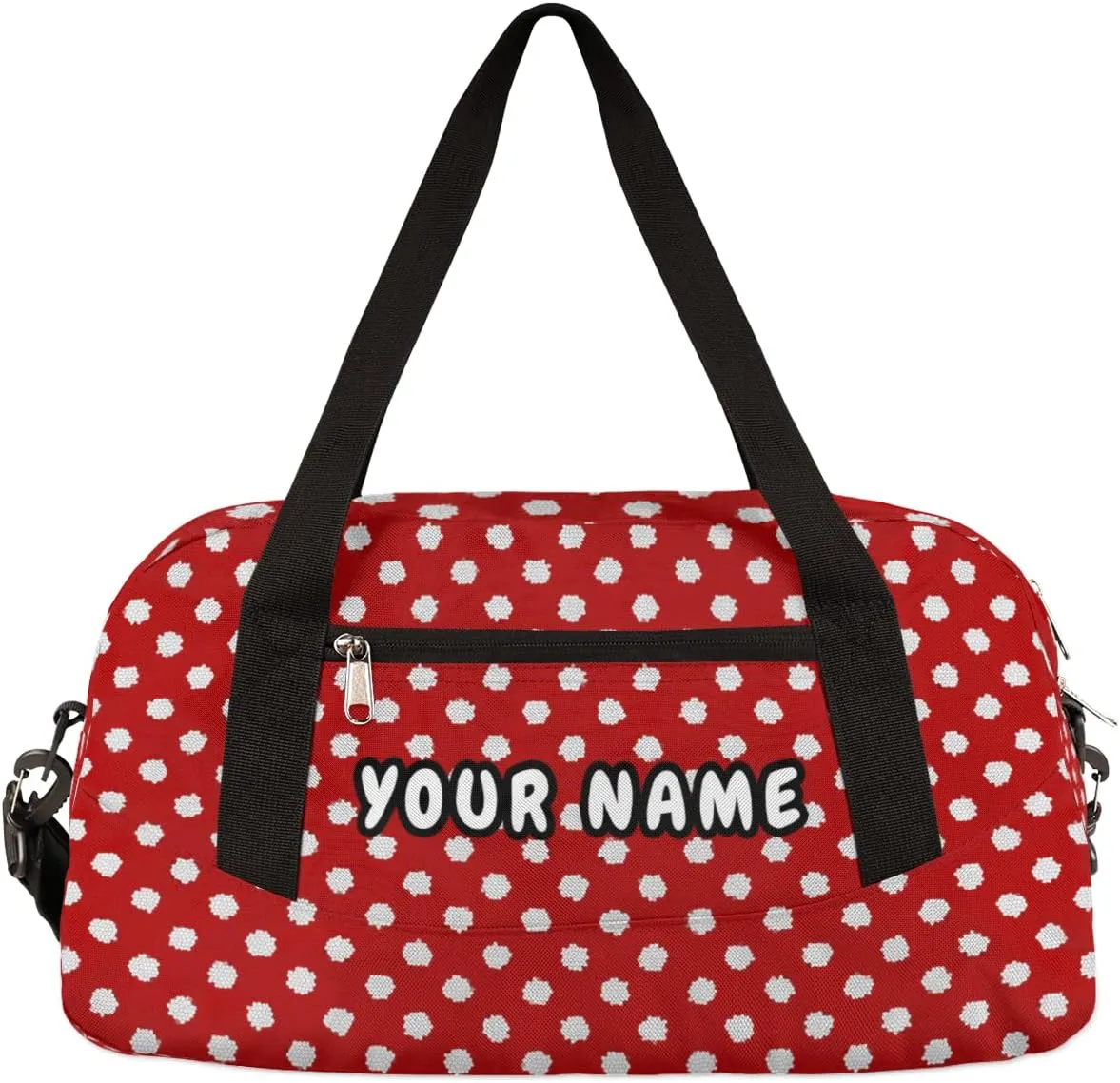 Polka Dot Red Personalized Kids Duffel Bag for Girls Boys, Dot Debris Custom Name Dance Bag Overnight Small Duffel Bag Carry On Weekend Sports Travel Bag for School Practice Gymnastics Ballet