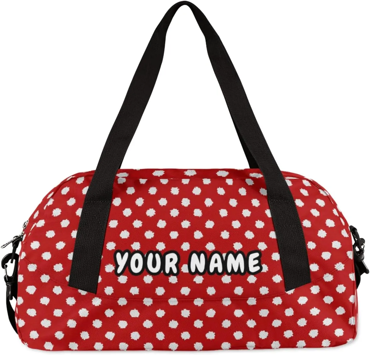 Polka Dot Red Personalized Kids Duffel Bag for Girls Boys, Dot Debris Custom Name Dance Bag Overnight Small Duffel Bag Carry On Weekend Sports Travel Bag for School Practice Gymnastics Ballet