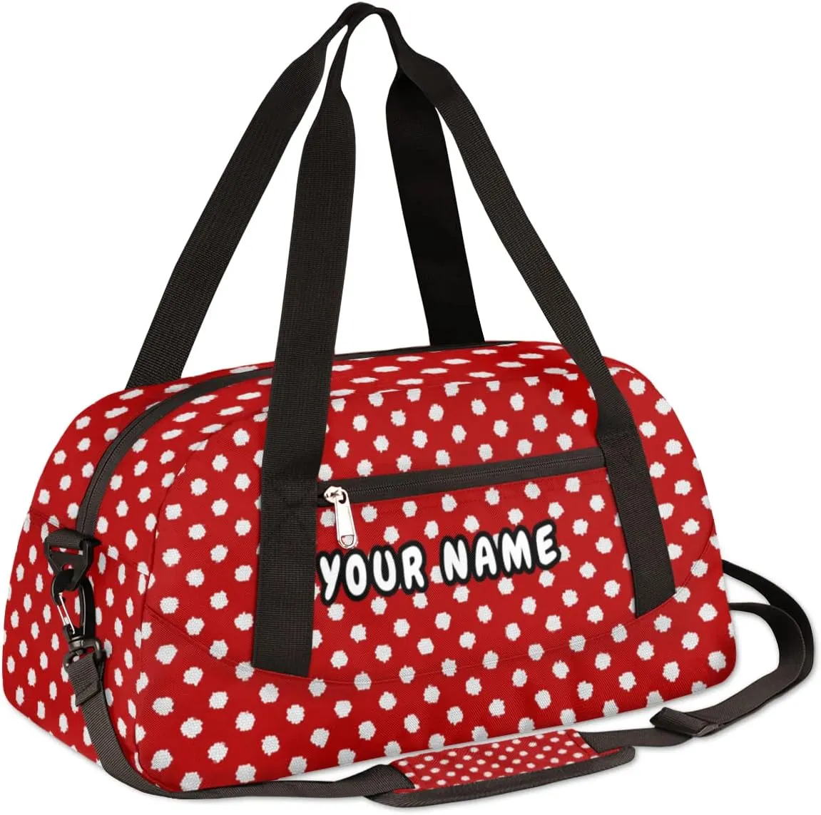 Polka Dot Red Personalized Kids Duffel Bag for Girls Boys, Dot Debris Custom Name Dance Bag Overnight Small Duffel Bag Carry On Weekend Sports Travel Bag for School Practice Gymnastics Ballet