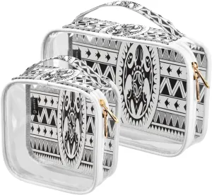 Polynesian Aboriginal 2 Pieces Clear Makeup Cosmetic Bags for Traveling Vacation Organizing, Toiletry Bags for Women Men, PVC Waterproof Travel Organizer