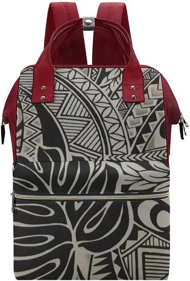 Polynesian Tattoo Hawaiian Fabric Wide Open Designed Diaper Bag Waterproof Mommy Bag Multi-Function Travel Backpack Tote Bags