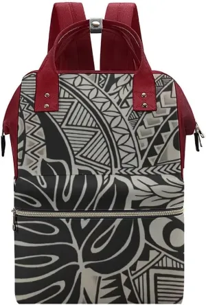 Polynesian Tattoo Hawaiian Fabric Wide Open Designed Diaper Bag Waterproof Mommy Bag Multi-Function Travel Backpack Tote Bags