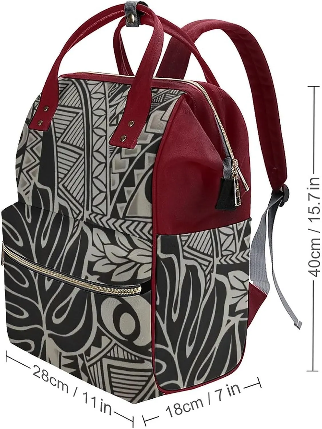 Polynesian Tattoo Hawaiian Fabric Wide Open Designed Diaper Bag Waterproof Mommy Bag Multi-Function Travel Backpack Tote Bags