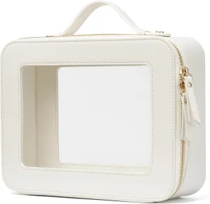 Popvibe Clear Makeup Bag Travel Cosmetic Case Transparent Toiletry Bag with Zipper, Portable Make Up Organizer Traveling Compact Car Bag for Essentials